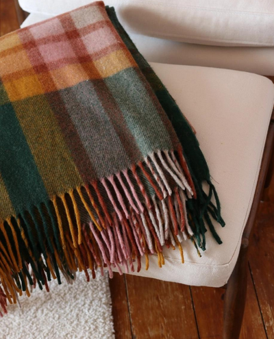 TBCo Recycled Wool Blanket in Green Gingham Check