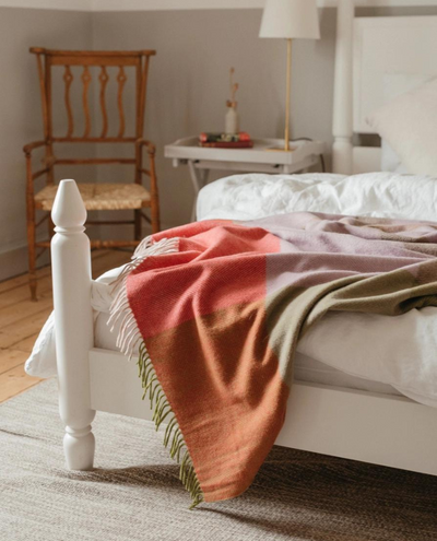 TBCo Recycled Wool Blanket in Pink Herringbone Offset Check