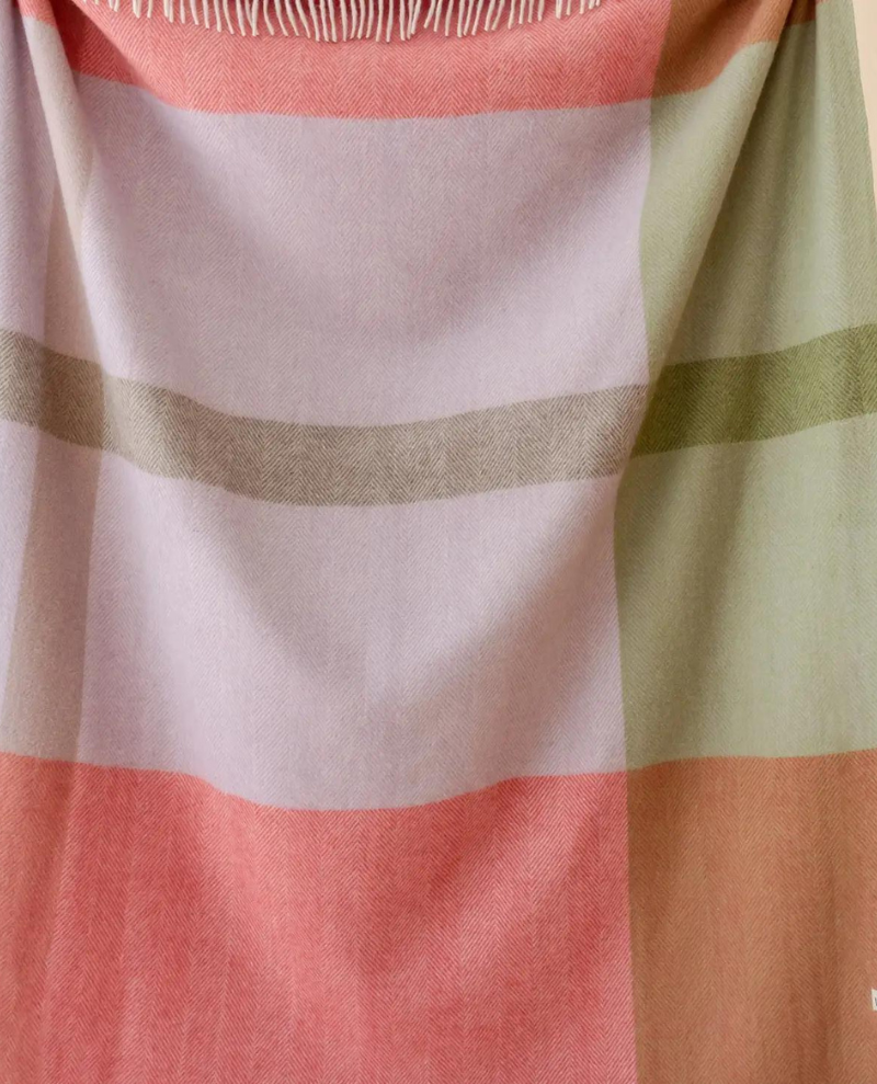 TBCo Recycled Wool Blanket in Pink Herringbone Offset Check