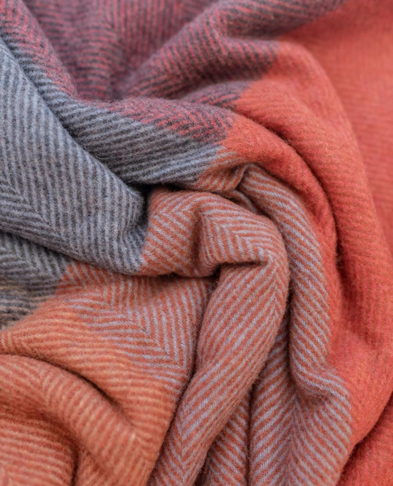 TBCo Recycled Wool Blanket in Rust Herringbone Block Check
