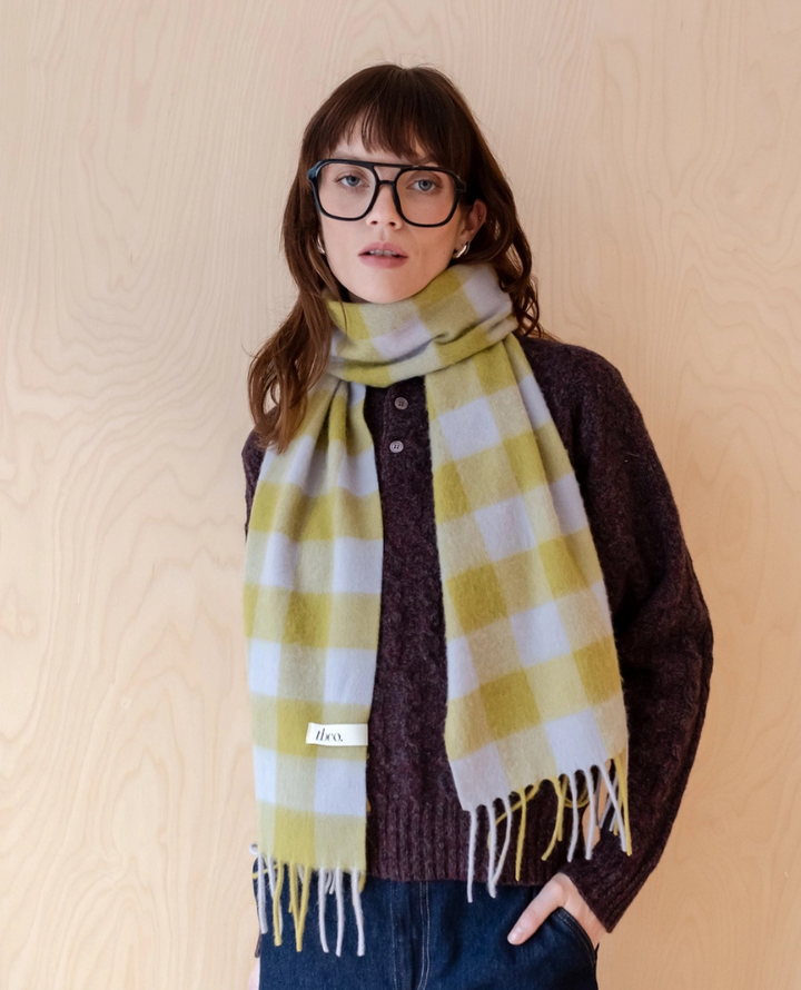 TBco. Lambswool Avocado Green Gingham Scarf
