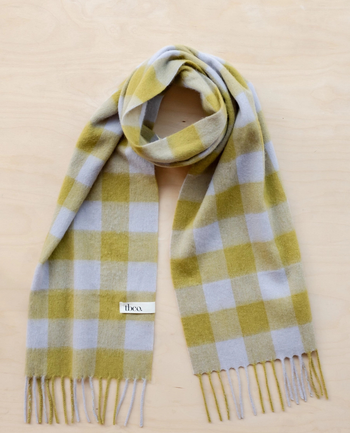 TBco. Lambswool Avocado Green Gingham Scarf