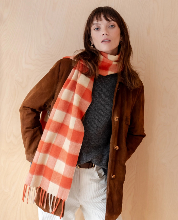 TBco. Lambswool Orange Gingham Scarf