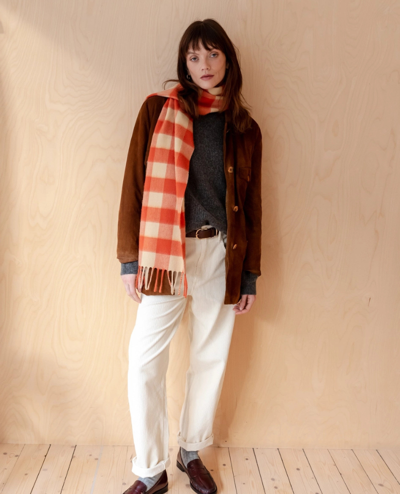TBco. Lambswool Orange Gingham Scarf