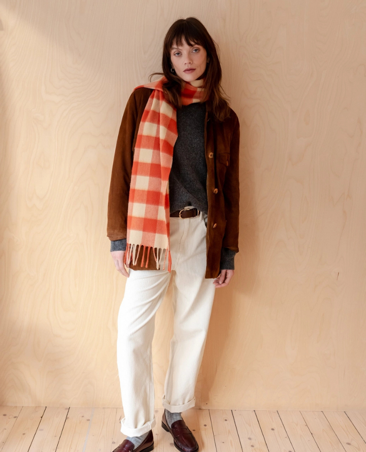 TBco. Lambswool Orange Gingham Scarf