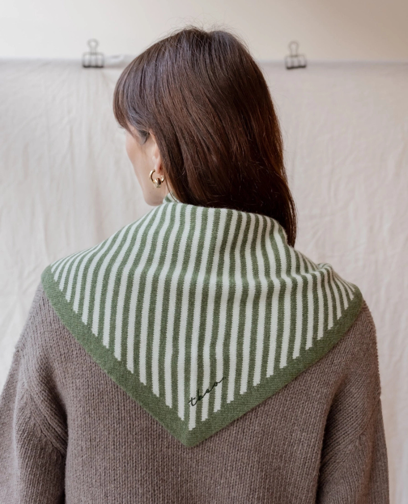 TBco. Large Merino Triangle Green Stripe Scarf