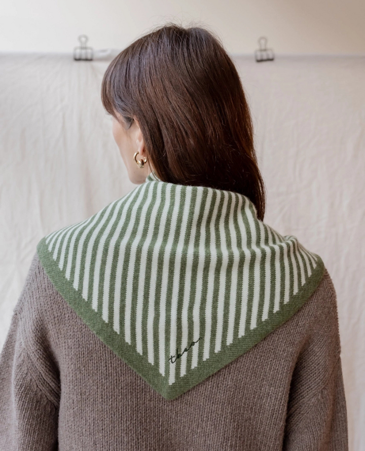 TBco. Large Merino Triangle Green Stripe Scarf