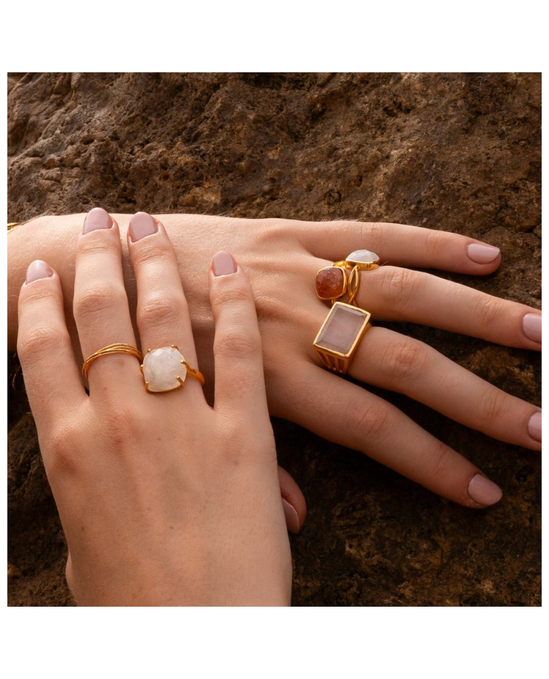 Une a Une Pondicherry Aqua Rectangle Ring