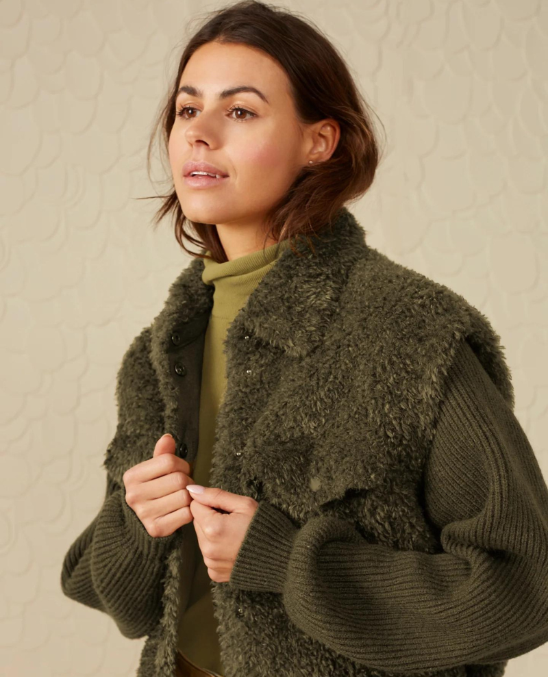 Yaya Dark Army Green Teddy jacket
