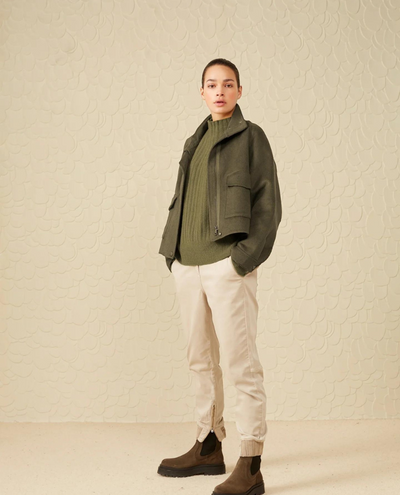Yaya Gothic Olive Green High Neck Knit