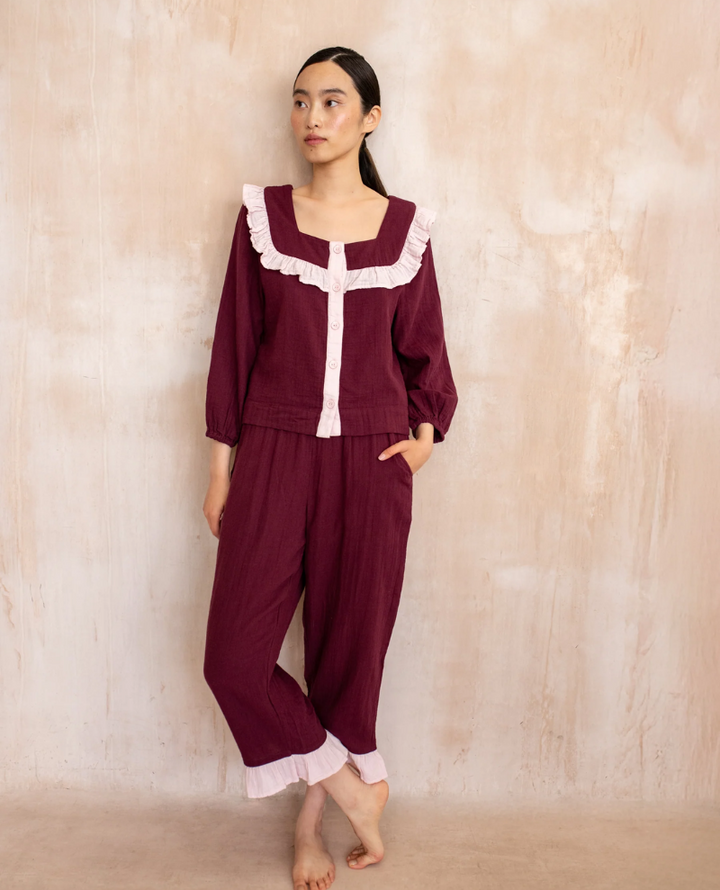 TBCo. Burgundy Ruffle Cotton Pyjamas