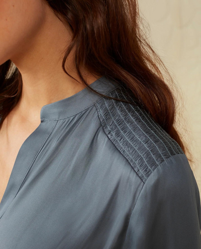 Yaya Stormy Weather Blue Satin Top