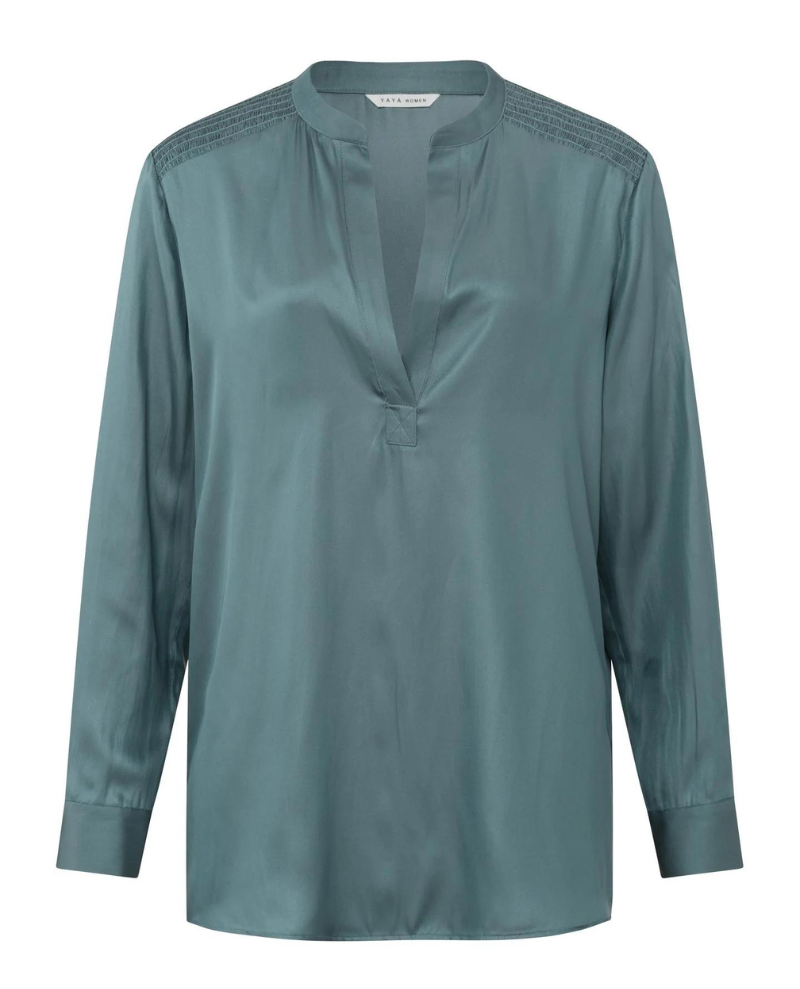 Yaya Stormy Weather Blue Satin Top