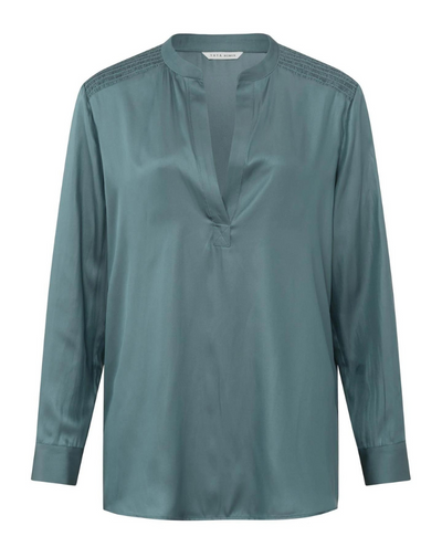 Yaya Stormy Weather Blue Satin Top
