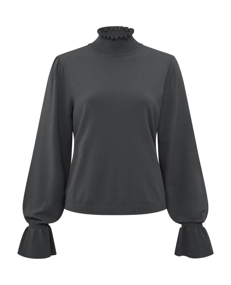 Yaya Phantom Ruffle Neck Knit