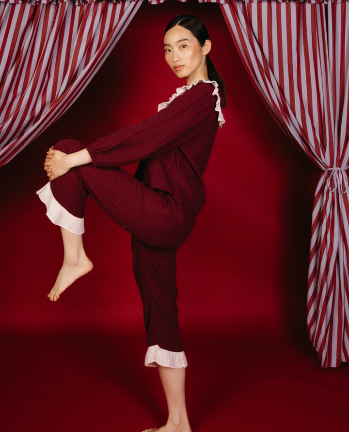 TBCo. Burgundy Ruffle Cotton Pyjamas