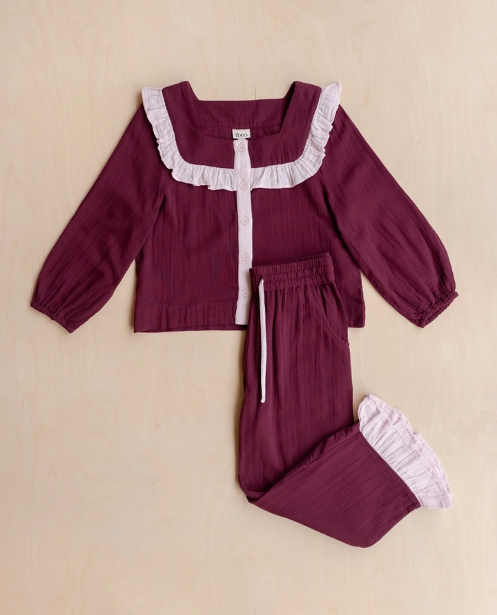 TBCo. Burgundy Ruffle Cotton Pyjamas