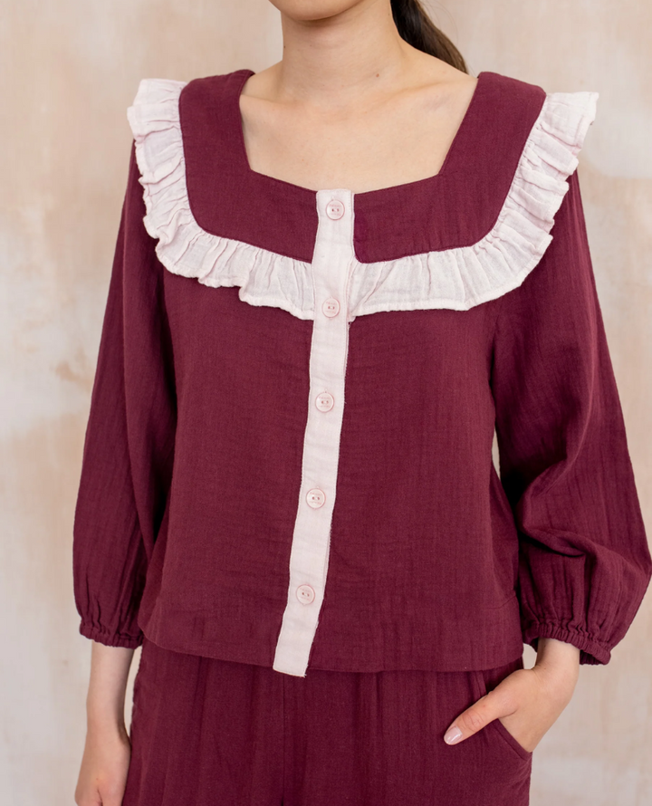 TBCo. Burgundy Ruffle Cotton Pyjamas
