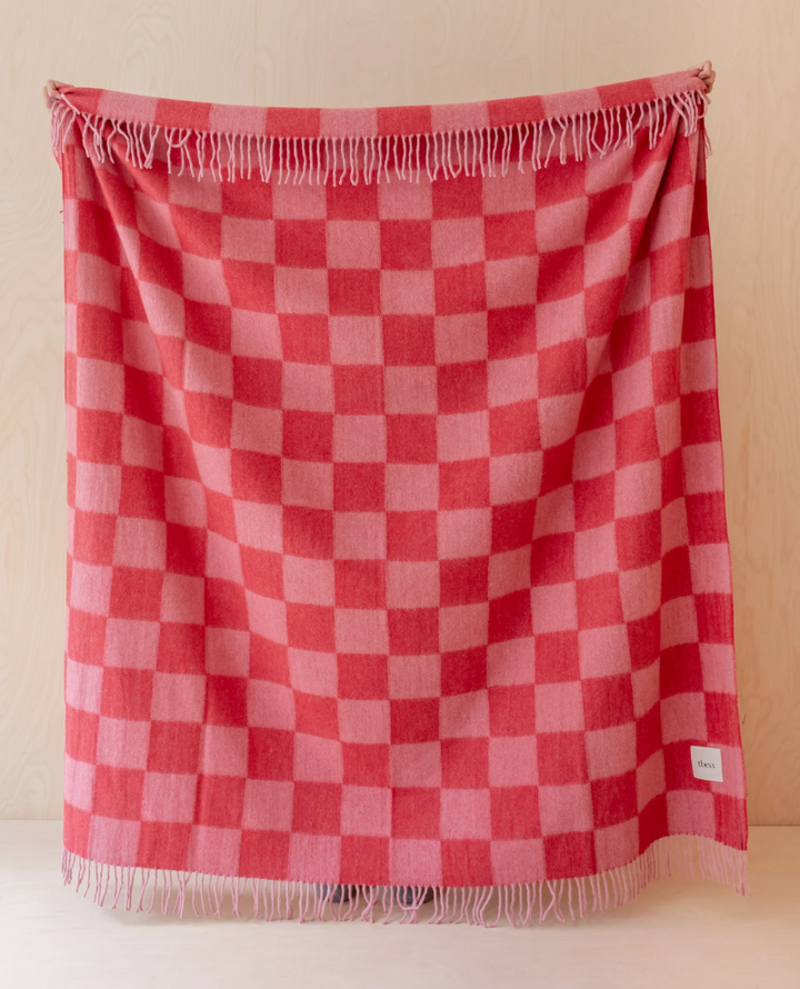 TBCo Recycled Wool Blanket in Pink Red Check