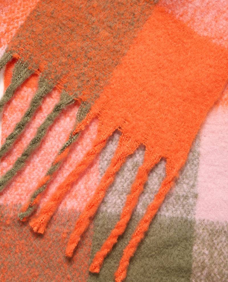 Ichi Agge Tangerine Check Scarf