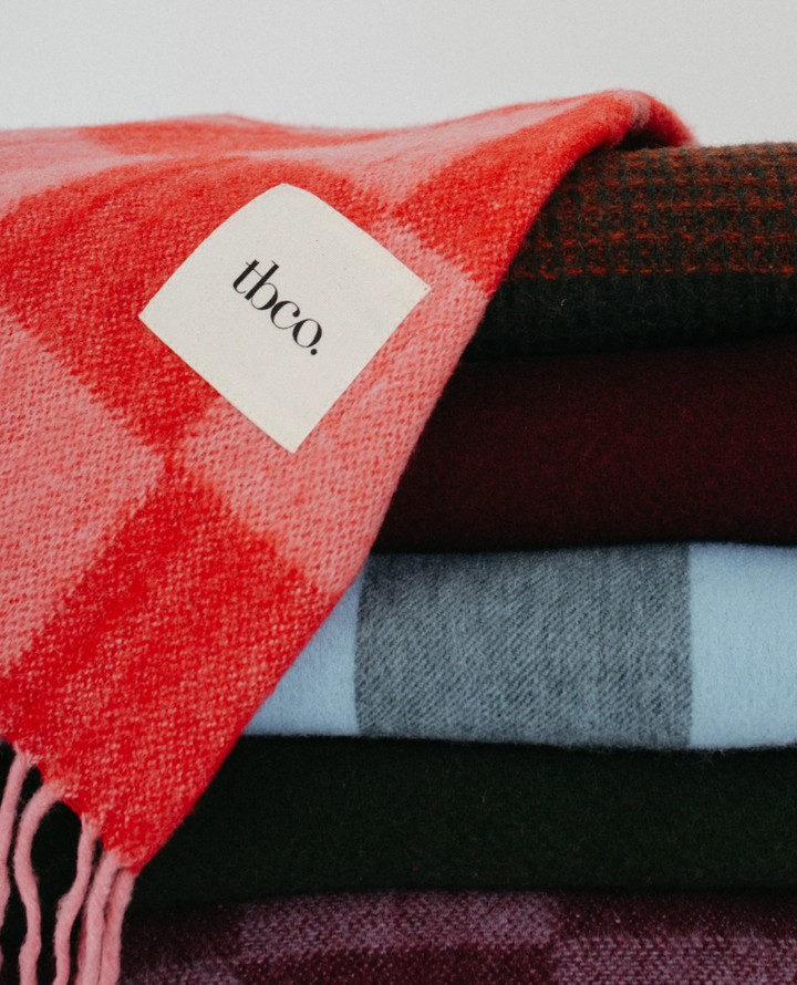 TBCo Recycled Wool Blanket in Pink Red Check