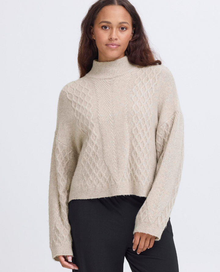 Ichi Mylle Oatmeal Cable Knit