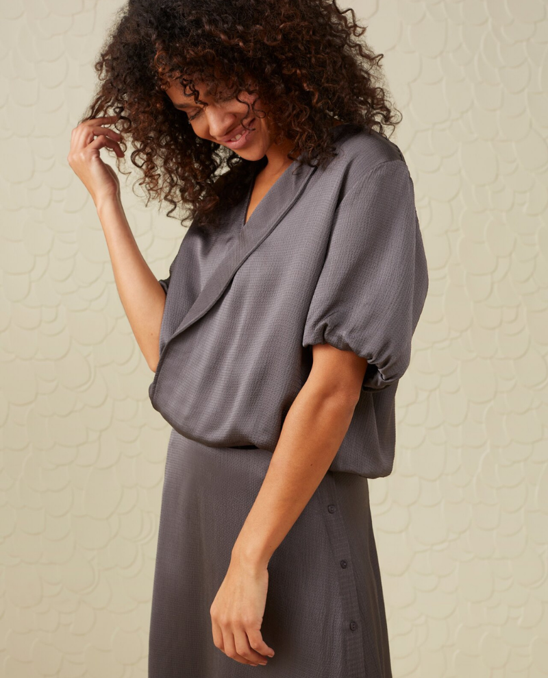 Yaya Magnet Grey Blouson Top