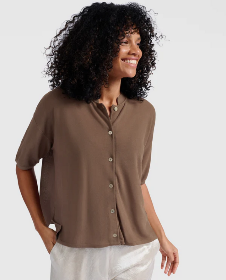 Yaya Caribou Brown Short Sleeve Cardigan