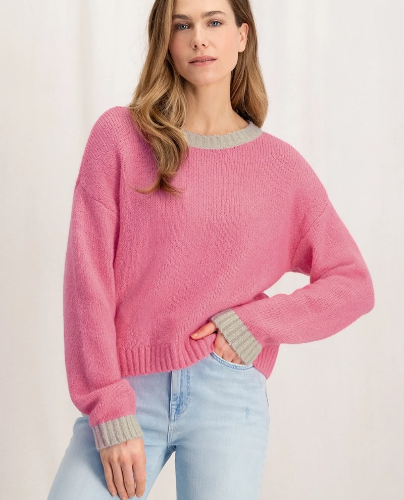 Yaya Pink Contrast Collar Knit