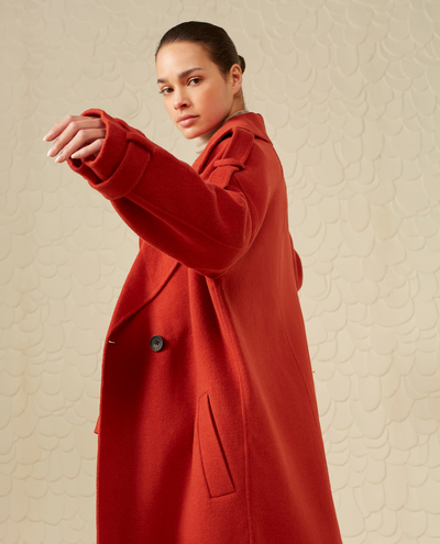 Yaya Ochre Red Long Wool Coat