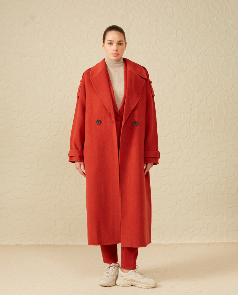 Yaya Ochre Red Long Wool Coat