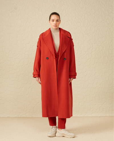 Yaya Ochre Red Long Wool Coat
