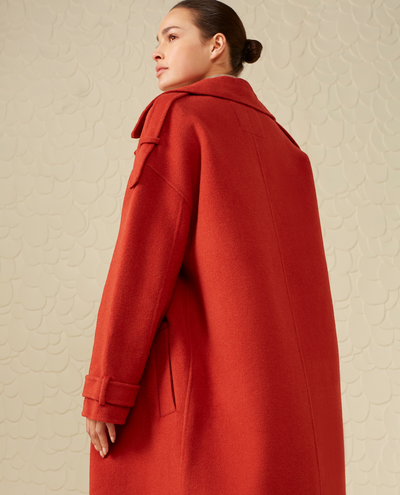 Yaya Ochre Red Long Wool Coat
