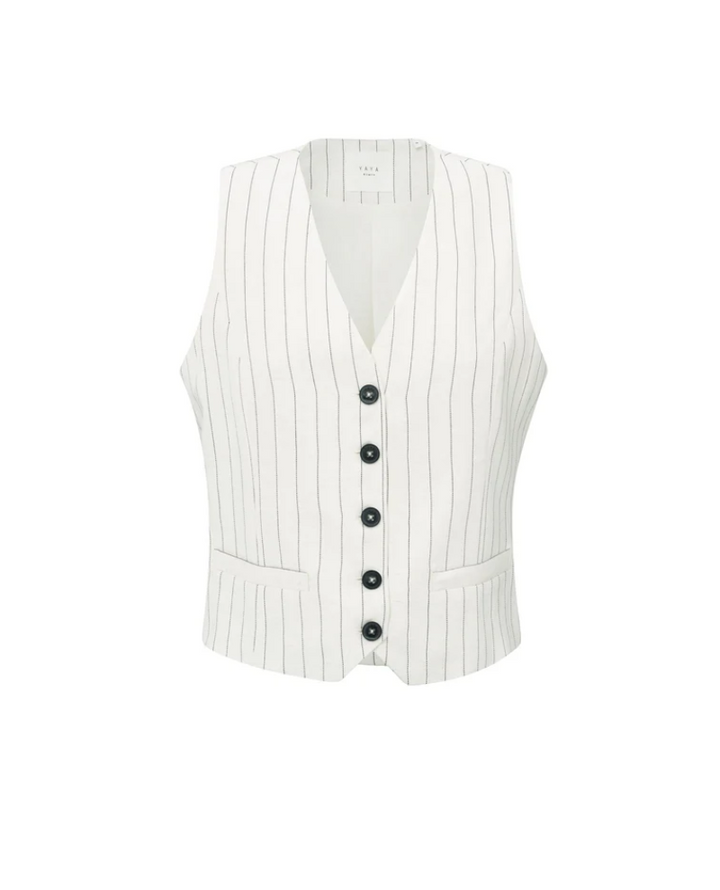 Yaya Sand Linen Stripe Waistcoat
