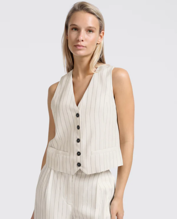 Yaya Sand Linen Stripe Waistcoat