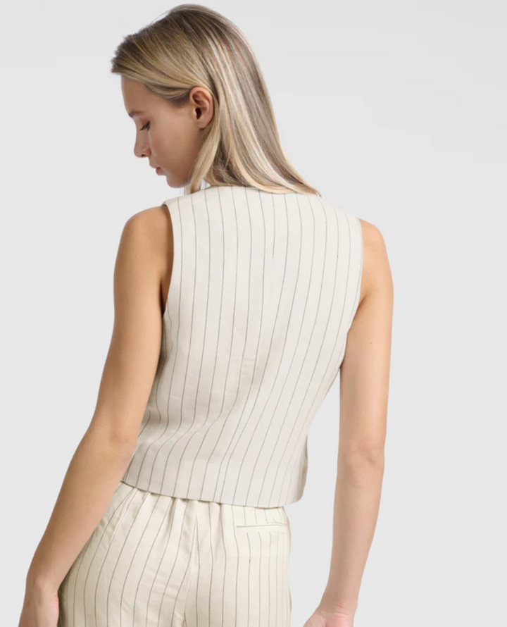 Yaya Sand Linen Stripe Waistcoat