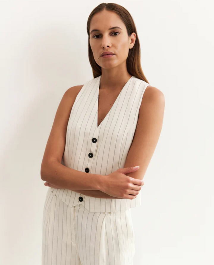 Yaya Sand Linen Stripe Waistcoat