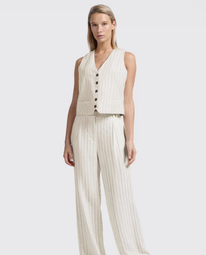 Yaya Sand Linen Stripe Waistcoat