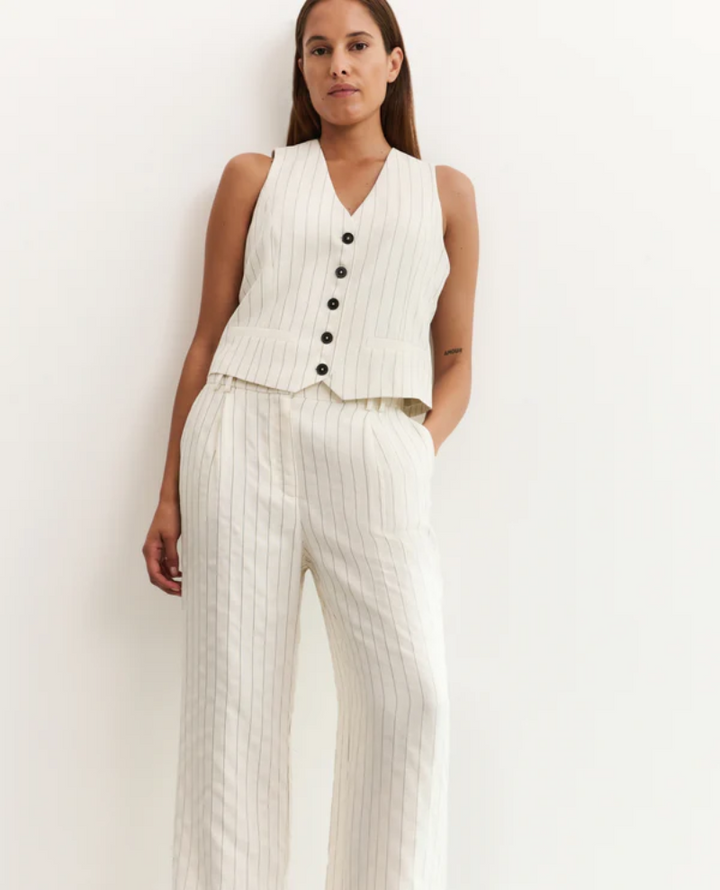 Yaya Sand Linen Stripe Waistcoat