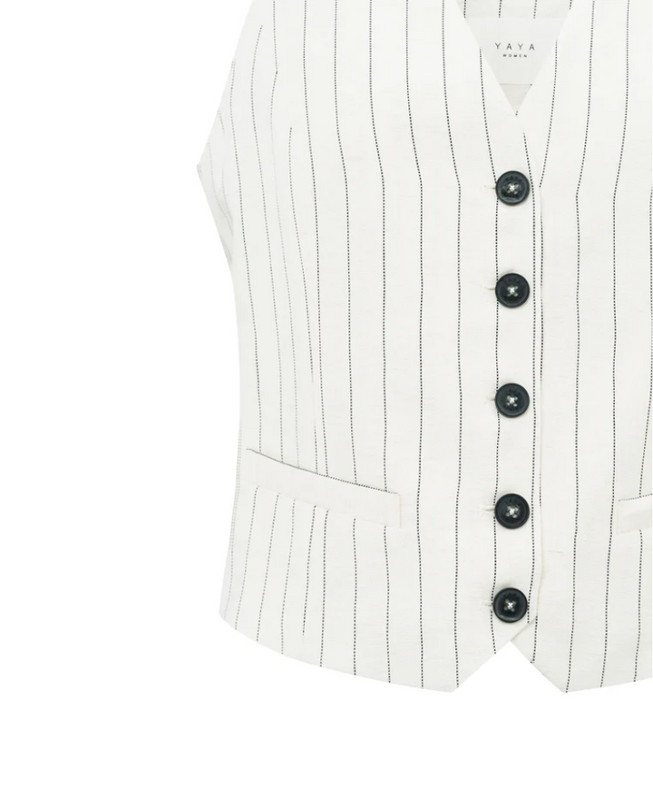 Yaya Sand Linen Stripe Waistcoat