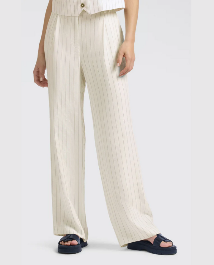Yaya Sand Linen Stripe Wide Leg Trousers