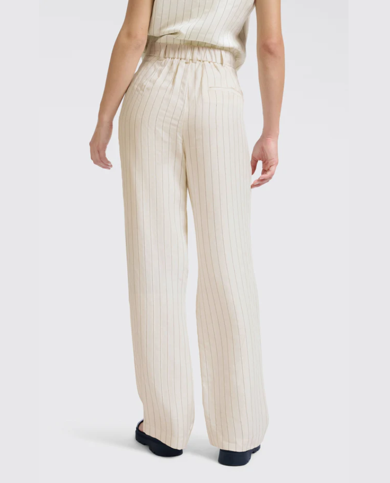 Yaya Sand Linen Stripe Wide Leg Trousers