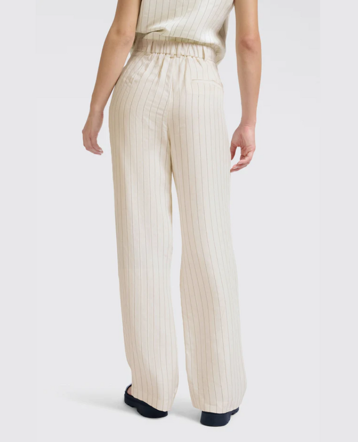 Yaya Sand Linen Stripe Wide Leg Trousers
