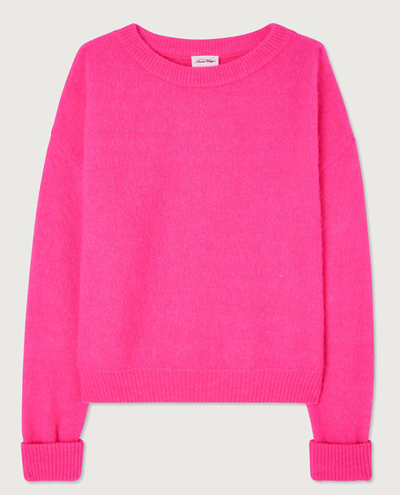 american vintage women's bright barbie fluro pink knitted pullover sweater jumper with long sleeves
