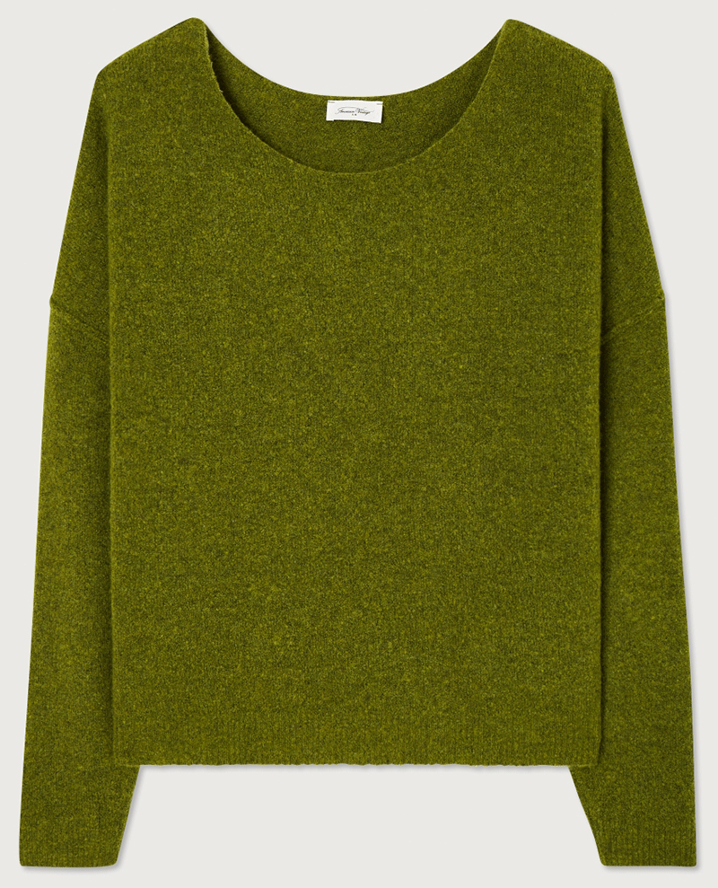 american vintage marias olive green knitted pullover boatneck sweater with long sleeves
