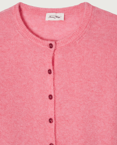 american vintage women's rose bon bon chine pink knitted short cropped long sleeve cardigan 