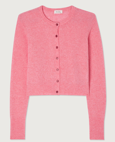 american vintage women's rose bon bon chine pink knitted short cropped long sleeve cardigan 