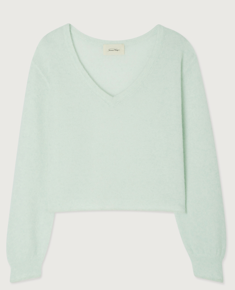 american vintage razpark v neck water green knitted long sleeved jumper 