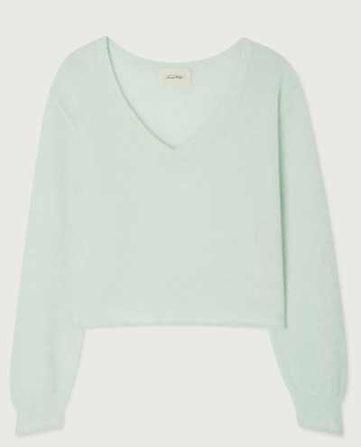 american vintage razpark v neck water green knitted long sleeved jumper 