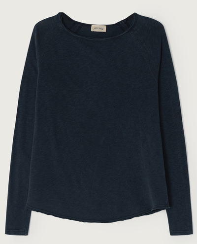 american vintage ladies cosmos blue navy  long sleeved sonoma t-shirt top with long sleeves and a round neck 